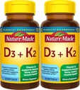 Natureza Feito Vitamina D3 K2, 5000 UI (125 mcg) Vitamina D, Suplemento dietético para osso, dentes, músculo e imunossuporte à saúde, 30 Softgels, suprimentos de 30 dias - pacote de 2