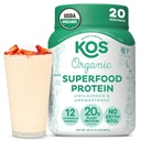 KOS Vegan Protein Powder, Unflavored & Undoced - Low Carb Pea Protein Blend, Orgânico Superfood rico em vitaminas e minerais - Keto, Soja, Laticínios grátis - substituição de refeições para mulheres e homens - 20 Servings