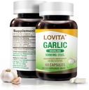 Lovita Odorless Alho Cápsulas, 5000mg Fresh Alho Equivalente, 1,25% Extrato de alicina, Suporta coração, Pressão arterial, Colesterol e sistema imunológico, Não-GMO, Gluten-Free, 60 Cápsulas Vegan