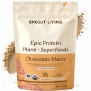 Sprout Vivendo proteína épica, Proteína baseada em plantas & Superalimentos em pó, Chocolate Maca Pó, 20 gramas de proteína orgânica em pó, Vegan, Não lácteos, Não-GMO, Sem glúten, Açúcar baixo (1 libra, 12 Servings)