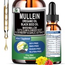 16-em-1 gotas orgânicas de mullein para pulmões ; Mullein extrato de folha w / óleo de orégano com óleo de semente preta ; Não-GMO / Gluten livre de líquido de saúde respiratória gotas ; Mullein suplemento limpar para fumantes