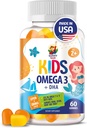 Omega 3 chicletes para crianças e adultos - 60 chicletes mastigáveis - Sem óleo de peixe Vegan Omega 3 6 9 DHA Gummy Suplemento