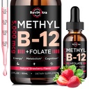 Vitamina B12 líquido Drops, B12 vitaminas 5000 mcg, Suplemento Complexo de vitamina B com metilcobalamina B12 Sublingual, Vitamina B6, Folato para a Energia, Cérebro, Saúde do coração, Vegan Strawberry Flavor 2 Fl Oz