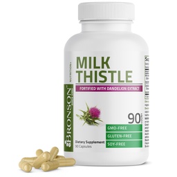Bronson Milk Thistle Silymarin Marianum & Dandelion Extract Suporte à saúde do fígado, Suporte antioxidante, Detox, 90 Cápsulas