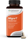 LifeSeasons Migra-T com alívio-R - Migraine Prevention & Relief Supplement - Suporte para dores de cabeça graves - Reduz som leve e sensibilidade ao odor - Feverfew, White Willow, Magnésio Ginger & CoQ10