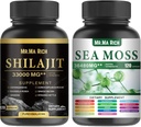 Sea Moss e Shilajit Cápsulas Bundle, Ashwagandha Rhodiola Rosea Ginseng Cordyceps Cogumelo Ginkgo Biloba Stinging Nettle Magic Moss Blendim Black Seed Black Seed Bladderwrack Burdock Black Pepper
