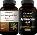 Cápsulas de Ácido Hialurônico NatureBell com Biotin + Vitamina C & Ashwagandha 12,500 mg Equivalente com Pacote de Pimenta Preta