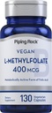 Piping Rock L Suplemento de metilfolato de 400 mcg 130 Cápsulas vegetarianas, Vegan