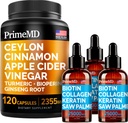 4-em-1 Biotina Líquido Colágeno Queratina Serra Palmetto Gotas (2 fl oz - 3 Pack) e 5-em-1 Ceilão Canela w Açafrão & Ginseng Raiz (120ct) Bundle - Cabelo, Pele, unhas, & Immune Suporte Suplemento