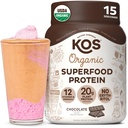 KOS Planta Based Protein Powder, Chocolate USDA Orgânico - Low Carb Pea Protein Blend, Vegan Superfood com vitaminas e minerais - Keto, Soy, Dairy Free - Reposição de refeições para mulheres e homens - 15 Servings