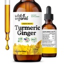 Wild & Organic Turmeric and Ginger Supplement Drops - Apoio Conjunto & Immune - Acumérica Líquida com Ginger e Extrato de Pimenta Negra - Suplemento de Curcumina - Vegan, Açúcar & Tintura sem Álcool - 2 onças