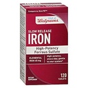 Walgreens Ferro de liberação lenta Sulfato ferroso de alta potência 45mg, Comprimidos, 120 ea