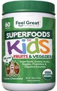 Feel Great USDA Organic Super Greens Powder for Kids - Chocolate de Coca-Cola □ Suplemento de frutas e legumes □ Superfood Powder with Probióticos & Enzimas Digestivas para a Saúde Digestiva
