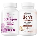 Micro Ingredientes Complexo de Colágenos Multi para Mulheres & Leões Mane Suplemento 240 Cápsulas Veggie Pacote 2 Pacote □ Colágeno de Grass-Fed Peptídeos de Cogumelo Superalimentar Antioxidantes com L-Ergotionina