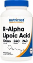 Nutricost R-Alpha ácido lipoico 100mg, 240 Cápsulas - Veggie Caps, Vegan, Não-GMO, Glúten grátis