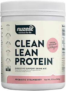 Nuzest Bethany da despensa Digestive Support Protein - Probióticos para a saúde digestiva – Morango - Clean Lean Protein - Premium Vegan Pea Protein Powder - Planta com base - 20 Servings, 1,1 lb