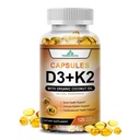 Alta potência Vitamina D3 5.000 UI + K2 – Vegan, Não-GMO, com óleo de coco orgânico para melhor absorção – Suporte de ossos e coração – 60 dias de fornecimento, 120 Softgels