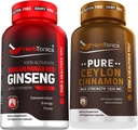 Coreano Red Panax Ginseng 1500mg - Ginseng de alta potência para energia, desempenho e suporte imunológico para homens e mulheres - Pure Ceilão Canela Cápsulas para bem-estar melhorado - 1500mg por serviço