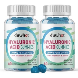 Gummies de ácido hialurônico, Suplementos de ácido hialurônico com vitamina C & Biotin 5000mcg para a pele, cabelo, unhas de saúde, Joints Suplementos para mulheres e homens, Baixo açúcar, Vegan, Não-GMO, 60 Condes