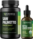 NUTRIÇÃO HAVASU Stinging Nettle Leaf Extract Liquid Drops (60 Servings) & Saw Palmetto Cápsulas (100 Servings)