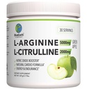 L-Arginina 5000mg + L-Citrulina 2000mg Complex Powder Supplement Drink Mix - Nitric Oxide Booster for Heart Health, Blood Flow & Energy - 30 Servings (Green Apple)