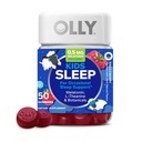 OLLY Kids Sleep Gummy, Apoio ao Sono Ocasional, * 0,5mg Melatonina, L-Theanina, Framboesa saborosa, 50 ou 25 dias de fornecimento - 50 contagem