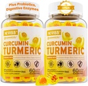 Açúcar livre curcumin curcumina recheado gomas 550mg para adultos, gengibre e pimenta preta □ 95% curcuminóides w / prebiótico Probiótico & mistura pósbiótica, Suporte, Imune & Saúde Digestiva, Vegan, 2Pack