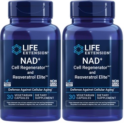 Extensão da vida NAD+ Regenerador de Células e Resveratrol Elite, NIAGEN nicotinamida ribosídeo, Trans-resveratrol, quercetina, Fisetina, para Longevidade, Energia e Estresse Oxidativo, 30 Cápsulas Vegetarianas