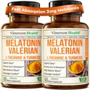 Ajuda ao sono de melatonina com L Theanina & Raiz Valeriana – Suplemento Turmérica – Curcumina Turmérica com Ginger & Pimenta Negra – L-Theanina & Melatonina 3mg para sono, calma e alívio de estresse – 2 Pack