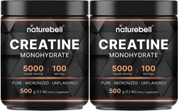 NatureBell 2 Pack Creatine Mono-hidrato em pó 500g, 5.000mg por serviço , Micronizado, Puro e sem sabor , Suporte muscular pré-trabalho , Keto, Vegan, Filler-Free , 200 Servings (2,2 lb)