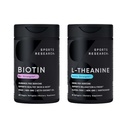 Esportes Pesquisa Vegan Biotin 10.000mcg com óleo de coco Max Força Vitamina B7 120 Softgels (4 Mês de Fornecimento) e dupla força L-Teanina Suplemento para Foco, Relaxamento e Alerta 200mg 60 Contagem