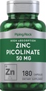 Piping Picolinato de zinco de rocha 50mg 180 Cápsulas □ Não-GMO, Suplemento sem glúten