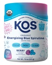 KOS Energizante Blue Spirulina Blend - USDA Certified Organic - B Vitaminas, Ashwagandha, Ginseng, Adaptogens, Biotin - Vegan Pré Treino Pó - Cafeinado, Berry Flavored, 28 Servings