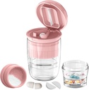 Divisor de cortador de comprimidos com dispensador, cortador de comprimidos para comprimidos pequenos ou grandes, comprimidos de esmagamento, vitaminas, comprimidos, lâmina de aço inoxidável, copo de bebida removível (Pink-1)