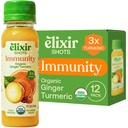 Elixir Shots, Imunidade Boost Wellness Shot with Cold-Pressed Turmeric, Ginger, Laranja e Pimenta Negra, Sem Açúcares Adicionados ou Ingredientes Artificiais,12-pack