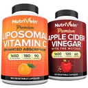Nutrivein Premium Apple Cider Vinagre Cápsulas & Suplemento de vitamina C lipossomal Pacote: Cápsulas de vitamina C de alta absorção e Suplementos de vinagre de maçã Cider para defesas imunológicas e saúde do intestino