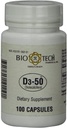 Bio-Tech Pharmacal D3-50 50 000 UI, 100 Cápsulas − All-Natural Supplement − Suporta osso, coração neuromuscular, & Imune Health − Sem Dairy, Peixe, Gluten, Peanut, Shellfish, & Soy