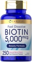 Carlyle Biotin 5000mcg , 250 comprimidos de dissolução rápida , vegetariano, não-GMO, suplemento sem glúten