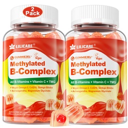 Mulheres & homens Super Vitamina B Complexo pastilhas cheias, metilado w / Omega 3, Magnésio, CoQ10, Ashwagandha, Vitamina C, TMG, Livre de Açúcar - 60 Contagem (Pacote de 2)