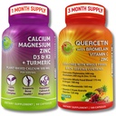 COMPLEMENTOS ESTUDO Quercetin com bromelaína, vitamina C & Zinco + cálcio com base em plantas, magnésio, D3, K2 e açafrão – 100% Vegan Supplement Bundle para Immune & suporte ósseo