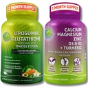 SUPLEMENTOS ESTUDO Glutationa lipossómica 500mg Enriquecido com alimentos orgânicos inteiros + cálcio baseado em plantas, magnésio, zinco, D3 & K2 com açafrão – Vegan, Não-GMO, Clean Daily Wellness Support