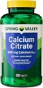 Spring Valley Citrato de cálcio Comprimidos Suplemento dietético, 600 mg, 300 contagem. - Novo olhar