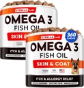 STRELLALAB Omega 3 para cães - (360Ct) Fish Oil Treats - Alergia & Itch Relief Skin & Coat Supplement - Pele seca comichão, anti derramamento e tratamento de Hot Spots - Pet Salmon Oil Chews - Flavor de frango