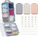 LANDNEOO 14 grades caixa organizador de pílulas com rótulos, Kit de caso dispensador de suporte de medicamentos de viagem, Pocket Daily Pharmacy Container para armazenamento de suplemento de vitamina de óleo de peixe, Khaki Pink Grey, 3 Pack