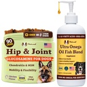 Natural Dog Company Canine Vitality Dog Vitaminas e Suplementos Bundle, Inclui (1) Hip e Mastigação Conjunta Suplemento-90 pcs cosequin para cães, (1) Ultra Omega Fish Oil 16 Oz Omega 3 Fish Oil para cães
