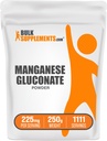 BulkSuplementos.com Gluconato de manganês em pó - Suplemento de manganês, Essential Trace Mineral - Alta Absorção e Glúten Grátis, 225mg por serviço, 250g (8,8 onças) (Pacote de 1)