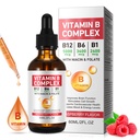 Vitamina B Líquido Complexo, Vitamina Vegan B12 Drops Líquidos □ B12 Metilcobalamina □ B1 Thiamina □ B6 Piridoxina □ Fólicos - B Gotas Líquidas Complexos, Energia de Apoio, Cérebro e Coração, 40 Servões