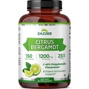 Zazzee Citrus Bergamot 25:1 Extrato 1200 mg, 40% Flavanonas polifenólicas, 150 Cápsulas Vegan, Kosher, Concentrado e padronizado 25X Potência, Não-GMO e All-Natural, Made in the USA