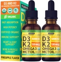 (2 Pack) Vitamina orgânica D3 K2 gotas com MCT Oil Omega 3, vitamina D líquido de máxima resistência 5000 UI, sem enchimentos, não-GMO líquido D3 para absorção mais rápida e suporte imunológico (Pineapple, 2 Fl Oz)