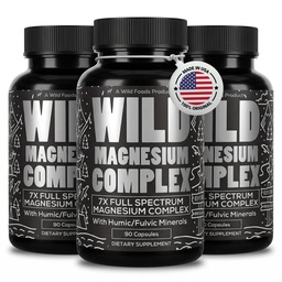 Wild Foods Magnesium Complex Supplement with 7X Forms | High Absorption, Full Spectrum, Easy Digestion | 500mg Glycinate, Bisglycinate, Malate, Orotate, Citrate, Taurate | 90 Capsule (Pack of 3)